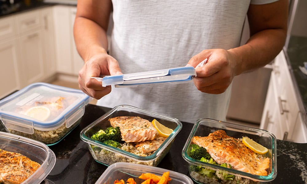 man on glp-1 medication and making healthy meals